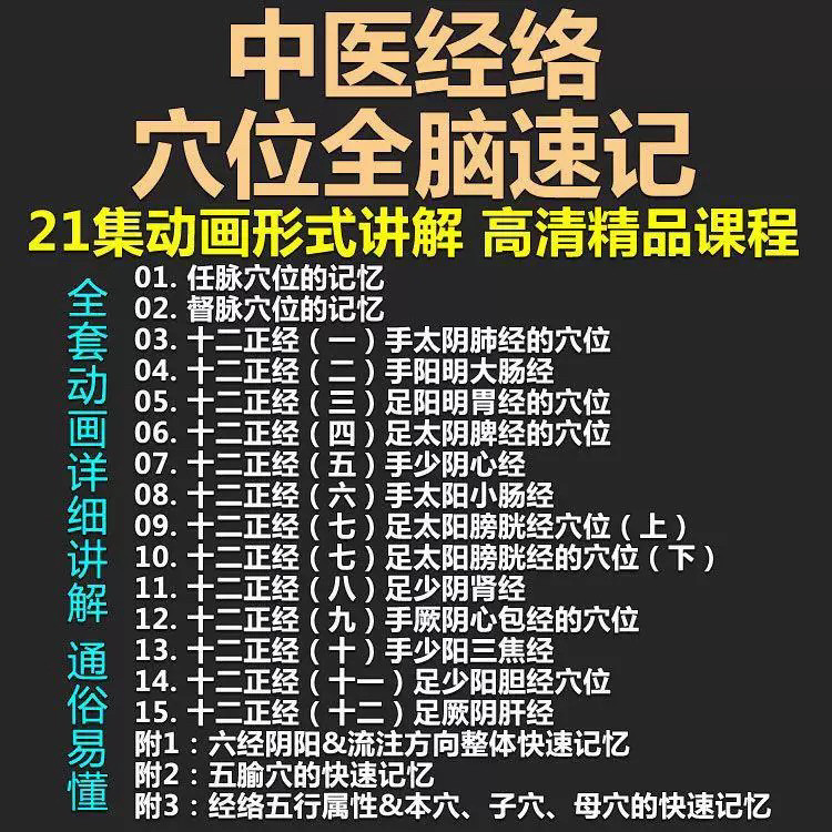 中医经络穴位全脑速记视频教学快速记忆动画形象加深记忆课程教程-优资源网