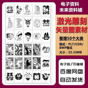 激光雕刻打刻机素材大全刻字图案模板集合plt格式CDR矢量设计文件-优资源网