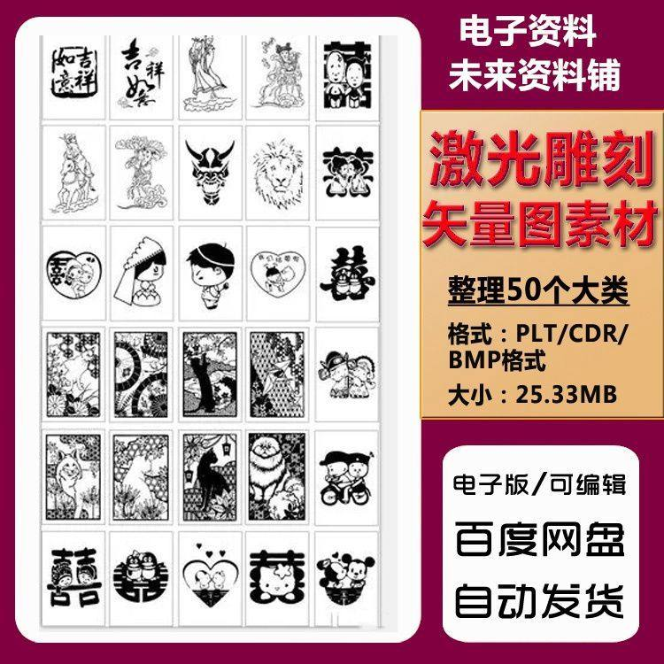 激光雕刻打刻机素材大全刻字图案模板集合plt格式CDR矢量设计文件-优资源网