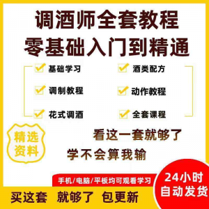调酒师培训视频教程配方新手初学全套教学课程花式调酒鸡尾酒调制-优资源网
